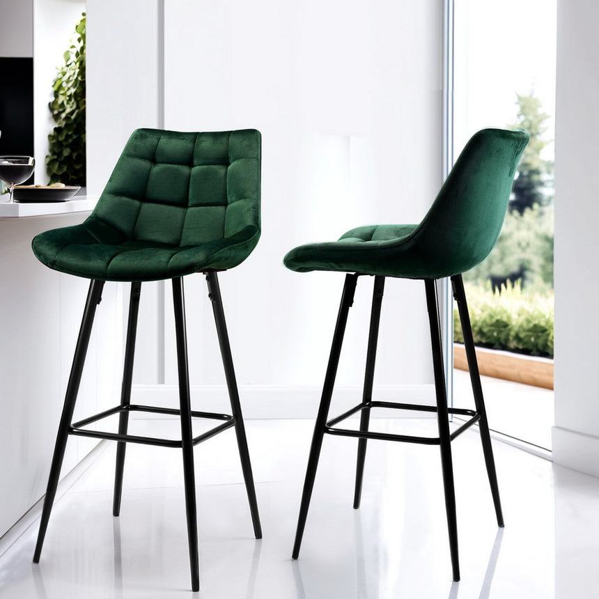 Artiss 4x Bar Stools Velvet Chairs Green