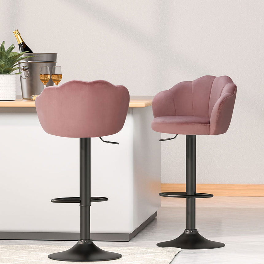 Artiss 4x Bar Stools Gas Lift Velvet Pink