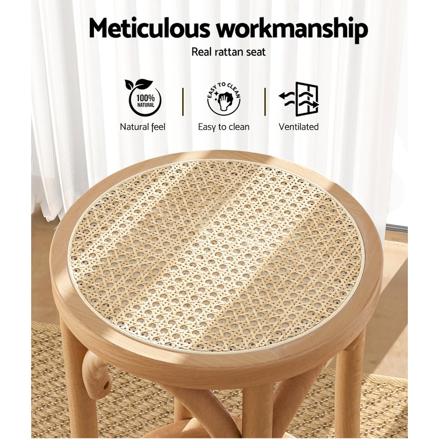 Artiss 2x Bar Stoosl Rattan Seat Wooden