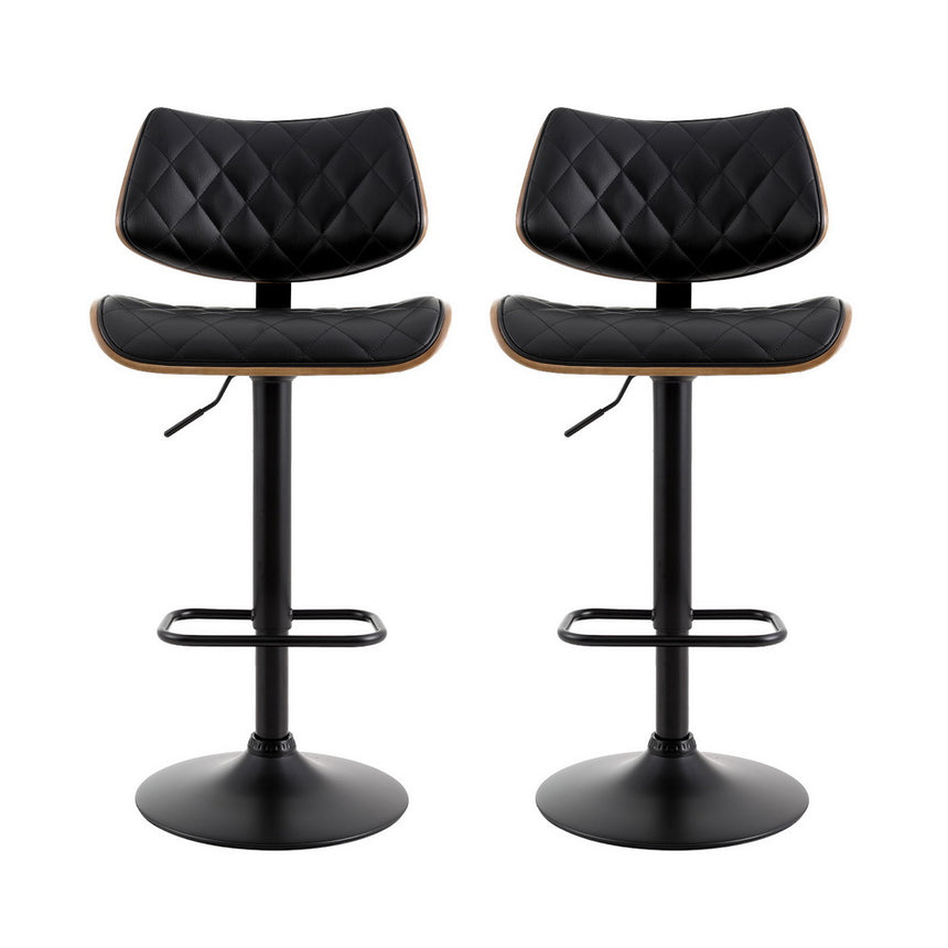 Artiss 2x Bar Stools Kitchen Dining Chairs Gas Lift Stool Wooden Leather Black