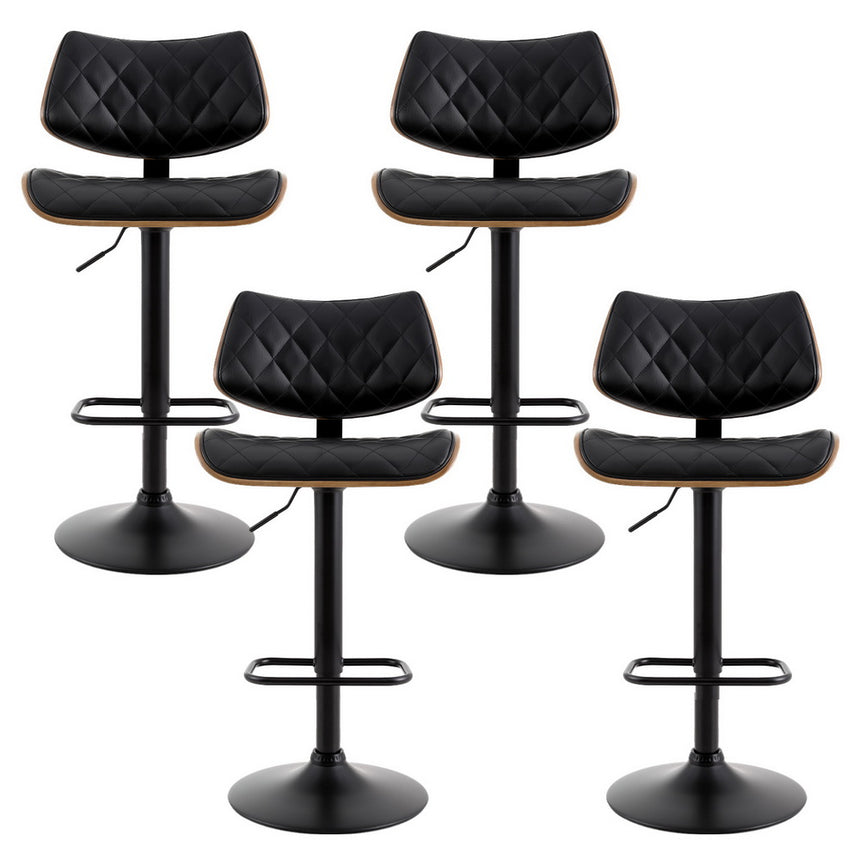 Artiss 4x Bar Stools Kitchen Dining Chairs Gas Lift Stool Wooden Leather Black