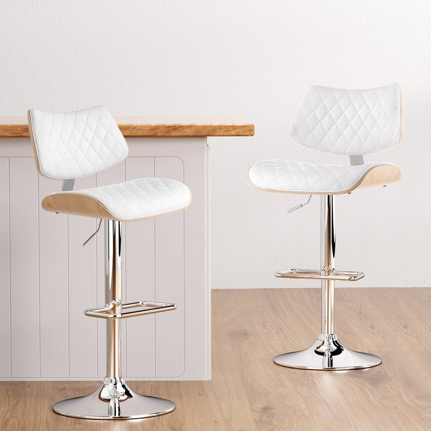 Artiss 4x Bar Stools Kitchen Dining Chairs Gas Lift Stool Wooden Leather White