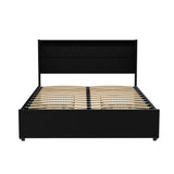 Artiss Bed Frame Double Size LED with 4 Drawers Black DUNN