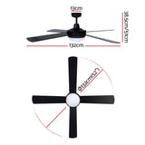 Devanti 52'' Ceiling Fan AC Motor w/Light w/Remote - Black