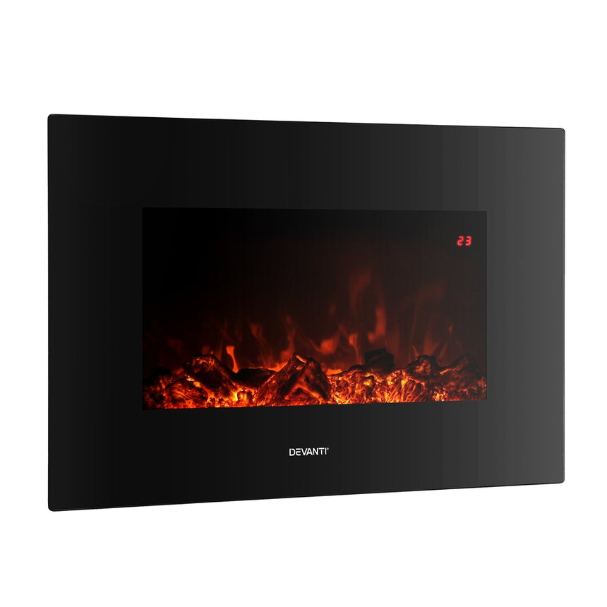 Devanti Electric Fireplace Fire Heater 2000W Black