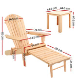 Gardeon 3PC Adirondack Outdoor Table and Chairs? Wooden Sun Lounge Beach Patio Natural