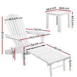 Gardeon 3PC Adirondack Outdoor Table and Chairs Wooden Sun Lounge Beach Patio White