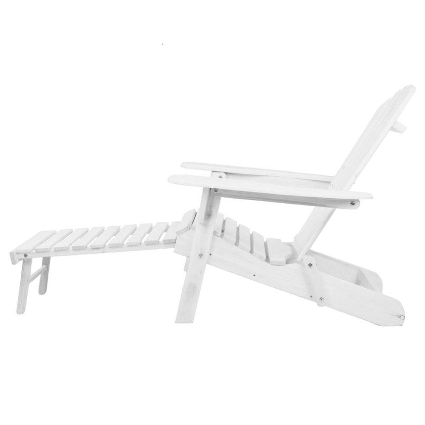 Gardeon 3PC Adirondack Outdoor Table and Chairs Wooden Sun Lounge Beach Patio White