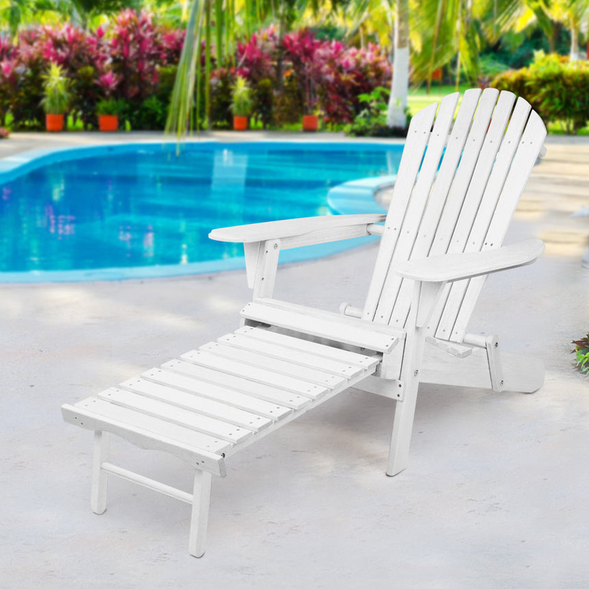 Gardeon Sun Lounge Outdoor Chairs Wooden Foldable Patio Furniture Adirondack White