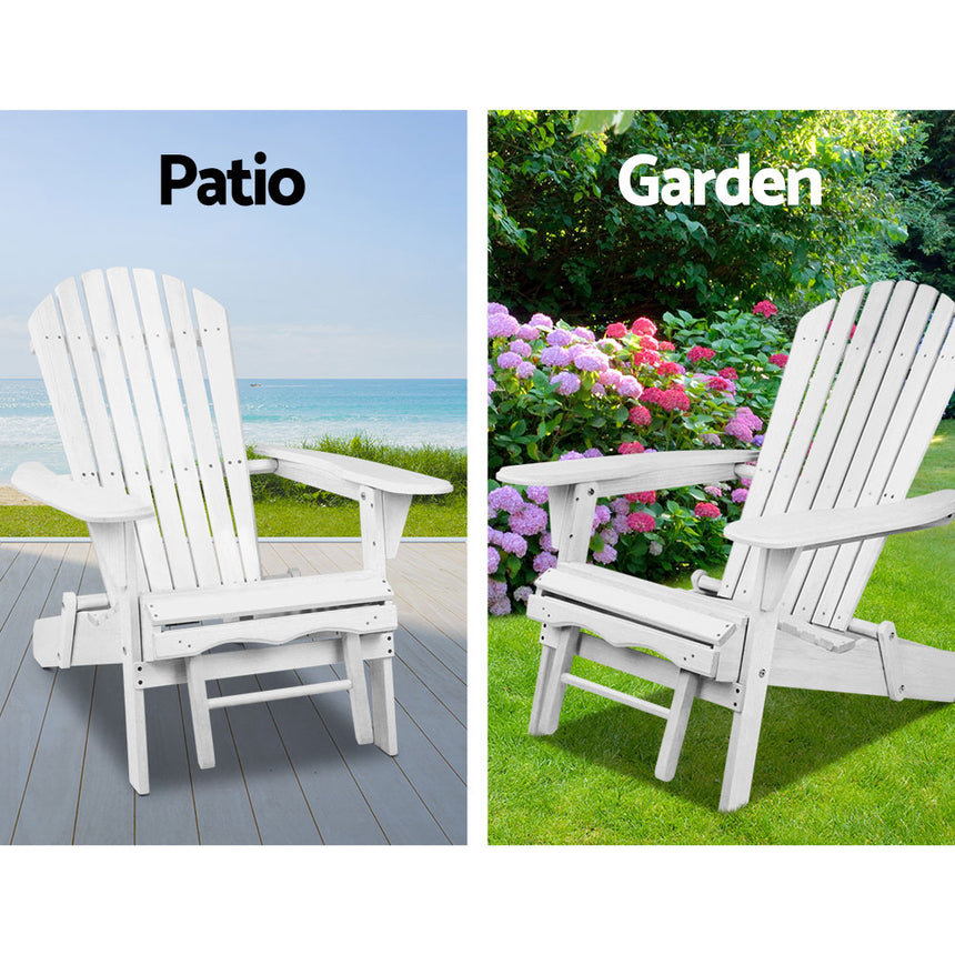 Gardeon Sun Lounge Outdoor Chairs Wooden Foldable Patio Furniture Adirondack White