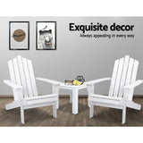 Gardeon 3PC Adirondack Outdoor Table and Chairs Wooden Beach Chair White