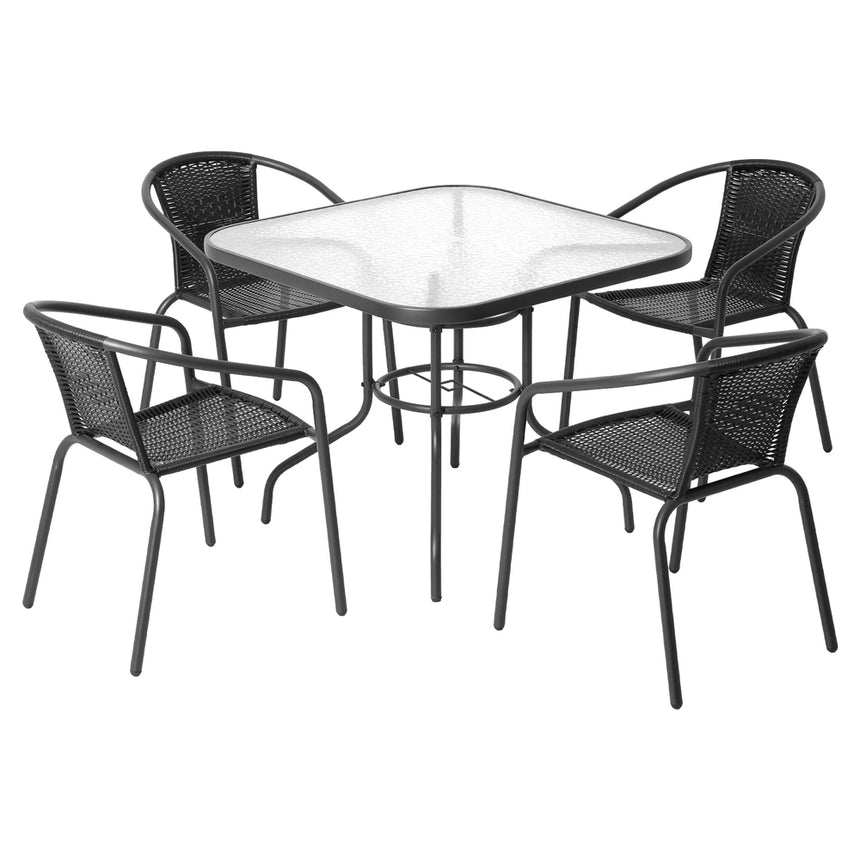 Gardeon Outdoor Dining Set 5 Piece Steel Stackable Chairs Table Patio Furniture