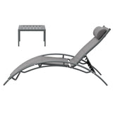 Gardeon 3PC Sun Lounge Outdoor Lounger Steel Table Chairs Patio Furniture Grey