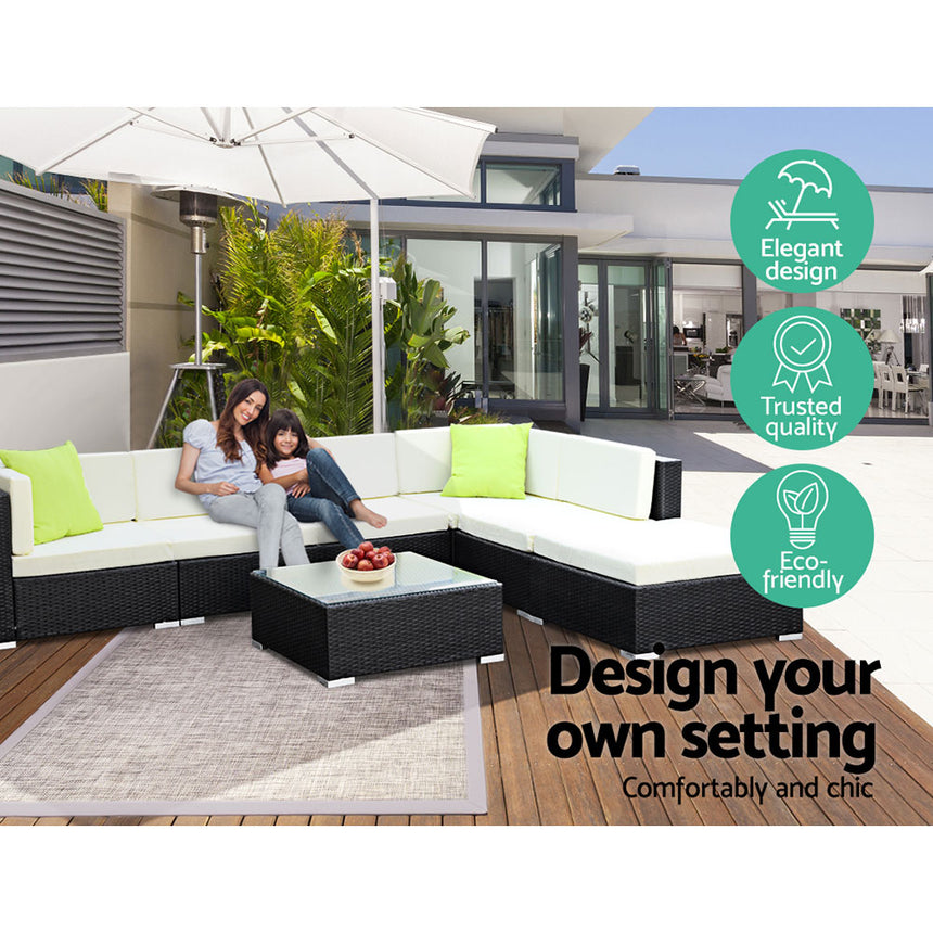 3PC Gardeon Outdoor Furniture Sofa Set Wicker Rattan Garden Lounge Chair Setting