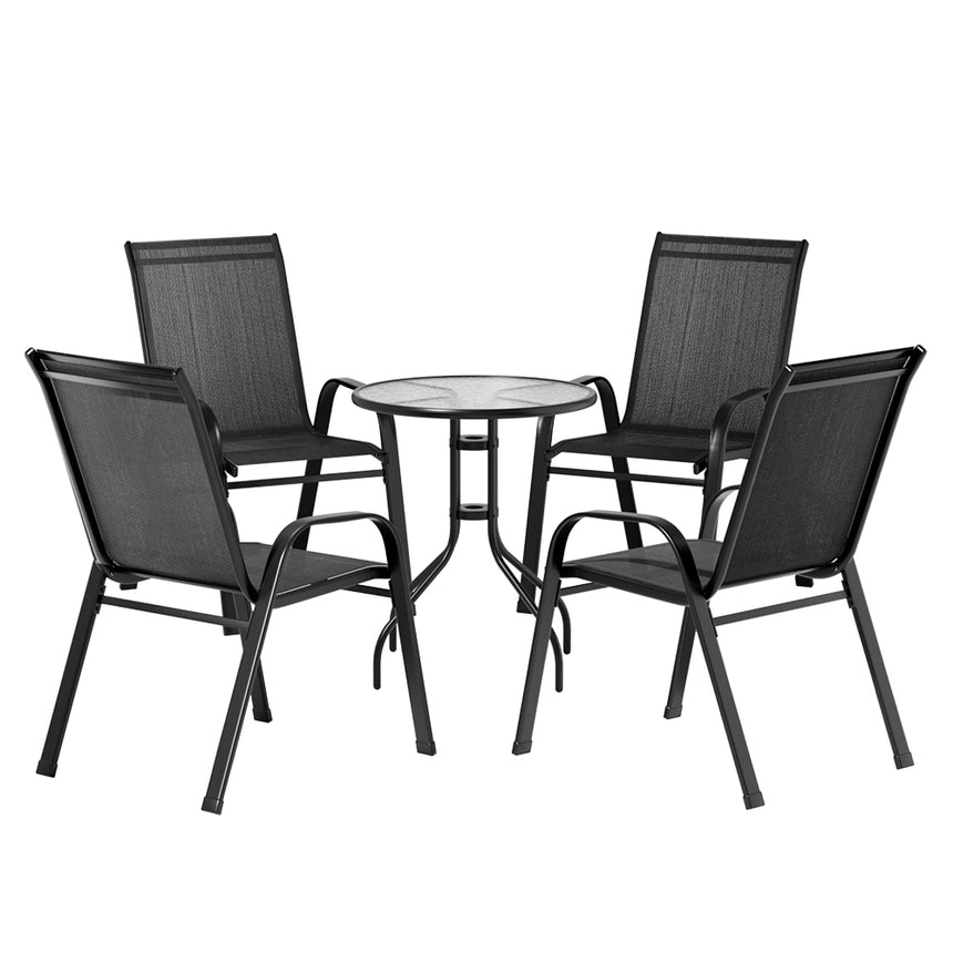 Gardeon 5PC Bistro Set Outdoor Table and Chairs Stackable Outdoor Furniture Black