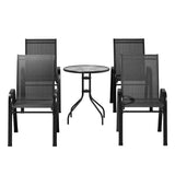 Gardeon 5PC Bistro Set Outdoor Table and Chairs Stackable Outdoor Furniture Black