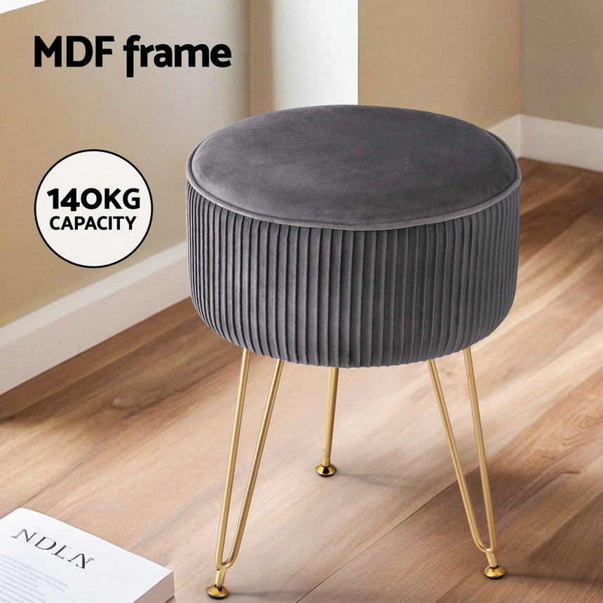 Artiss Ottoman Foot Stool Velvet Stripe Round Grey