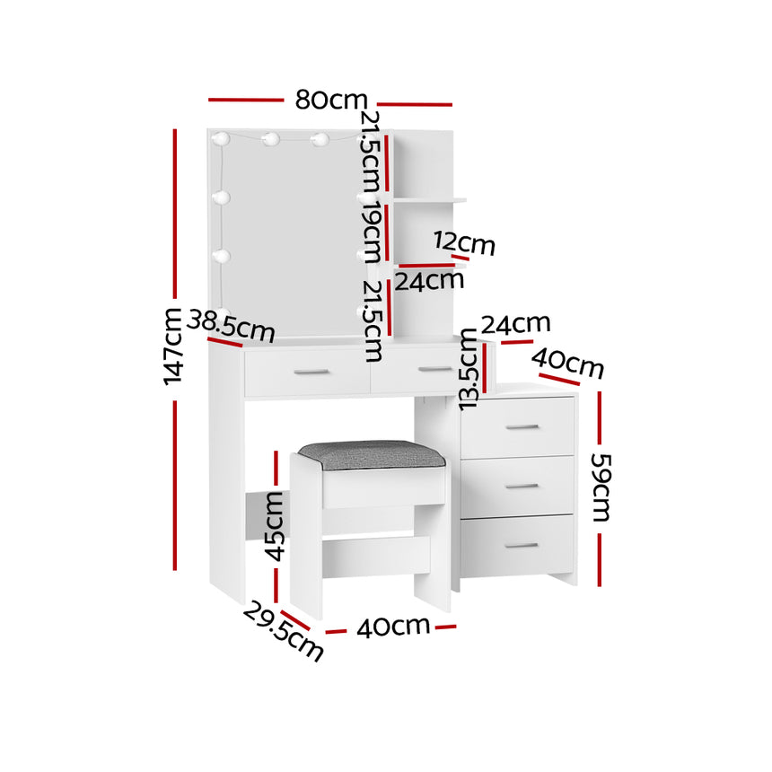 Artiss Dressing Table Set Stool 12 LED Bulbs White Dale