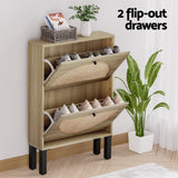 Artiss Shoe Rack Cabinet 2 Drawers Rattan 6 Pairs