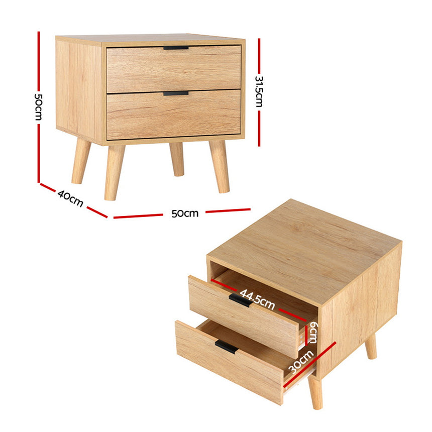 Artiss Bedside Table 2 Drawers - Pine