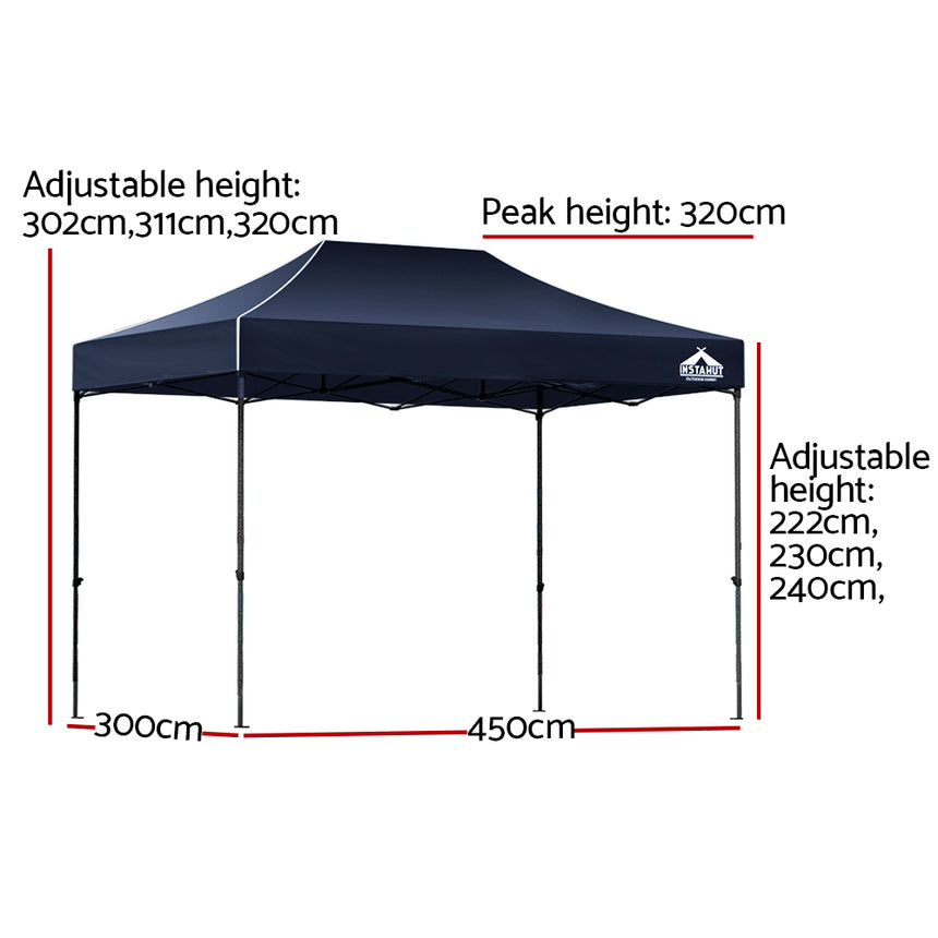 Instahut Gazebo Pop Up 3x4.5m w/Base Podx4 Marquee Folding Outdoor Wedding Camping Tent Shade Canopy Navy