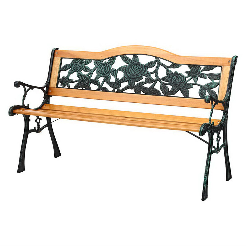 Gardeon Outdoor Garden Bench Seat 126cm Wooden Cast Iron 3 Seater Patio Furniture