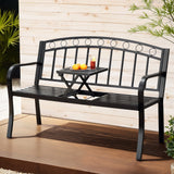 Gardeon Outdoor Garden Bench Seat Loveseat Steel Foldable Table Patio Furniture Black