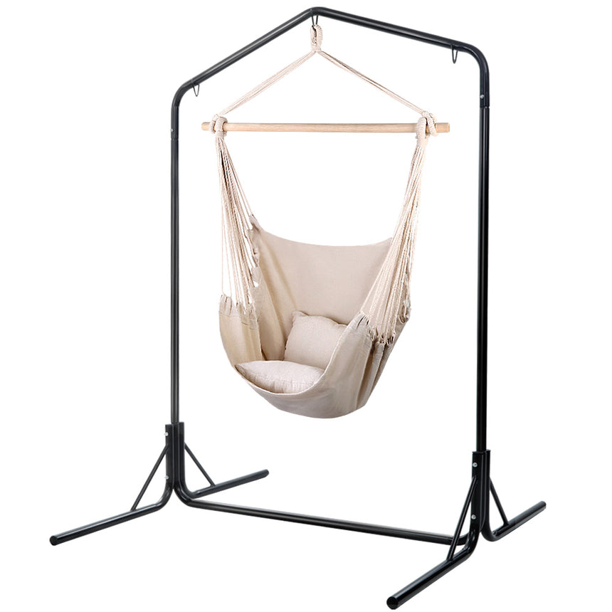 Gardeon Outdoor Hammock Chair with Stand Hanging Hammock with Pillow Cream