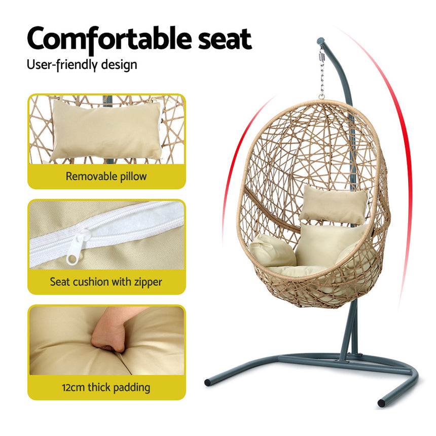 Gardeon Outdoor Egg Swing Chair Wicker Rattan Furniture Pod Stand Cushion Yellow