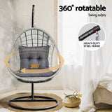 Gardeon Outdoor Egg Swing Chair Wicker Furniture Pod Stand Armrest Light Grey