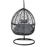 Gardeon Outdoor Egg Swing Chair Wicker Rattan Furniture Pod Stand Cushion Grey