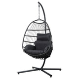 Gardeon Outdoor Egg Swing Chair Wicker Rope Furniture Pod Stand Foldable Grey