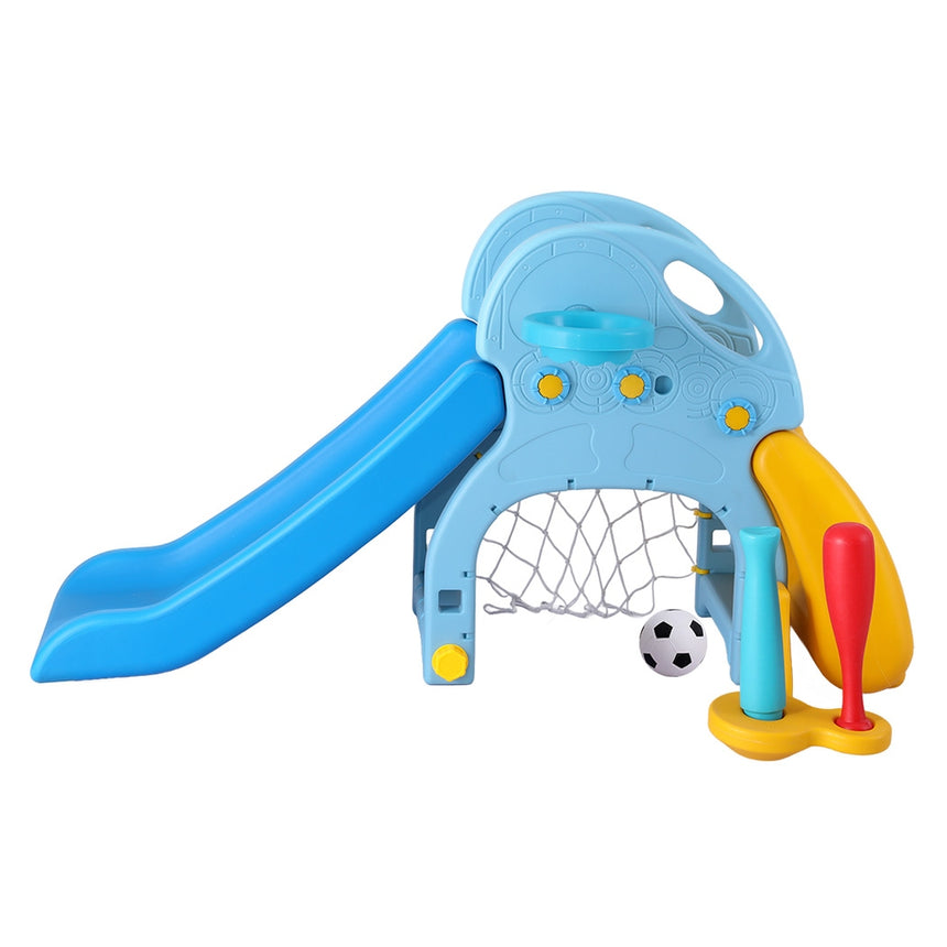 Keezi Kids Slide Set Baseball Bat Basketball Hoop Outdoor Playground 120cm Blue