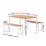 Artiss Dining Table and Chairs Set 3PCS Metal Desk Bench Sets Kitchen Furniture