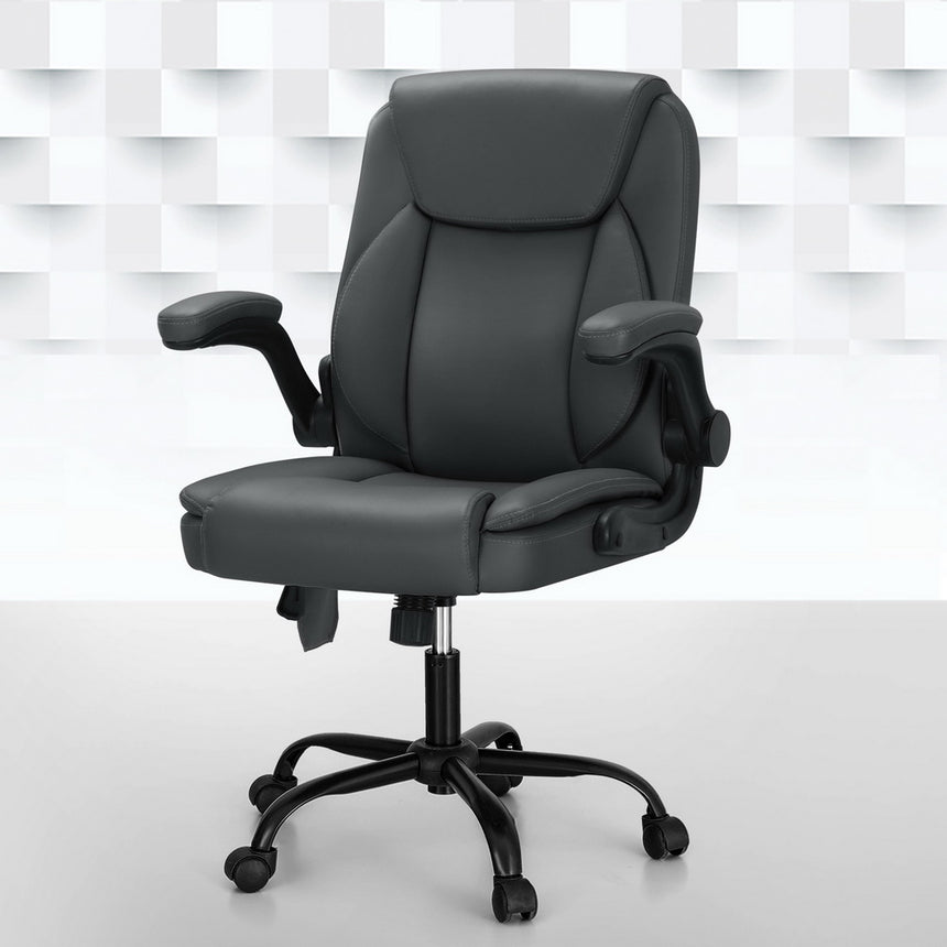 Artiss 2 Point Massage Office Chair Leather Mid Back Grey