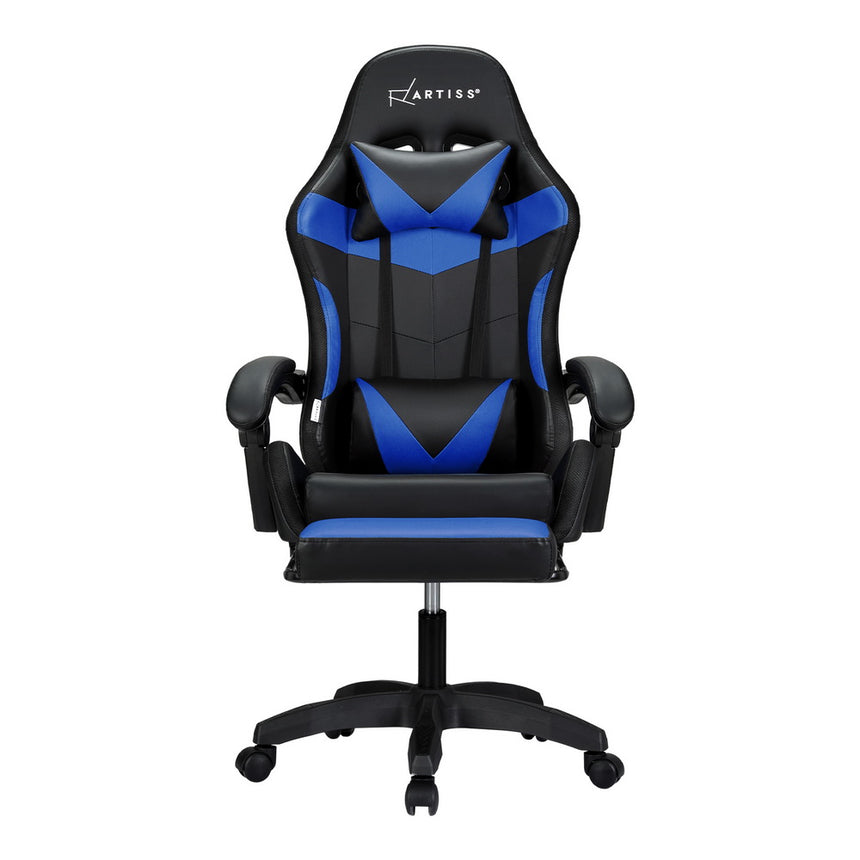 Artiss 6 Point Massage Gaming Office Chair 7 LED Footrest Blue