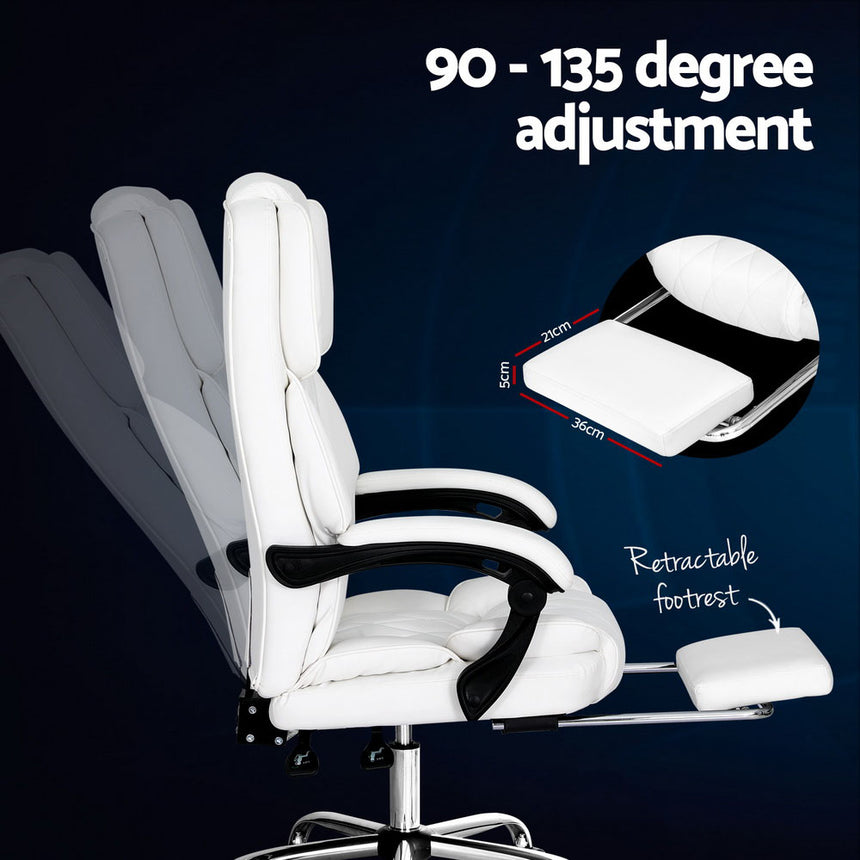 Artiss Executive Office Chair Leather Footrest White