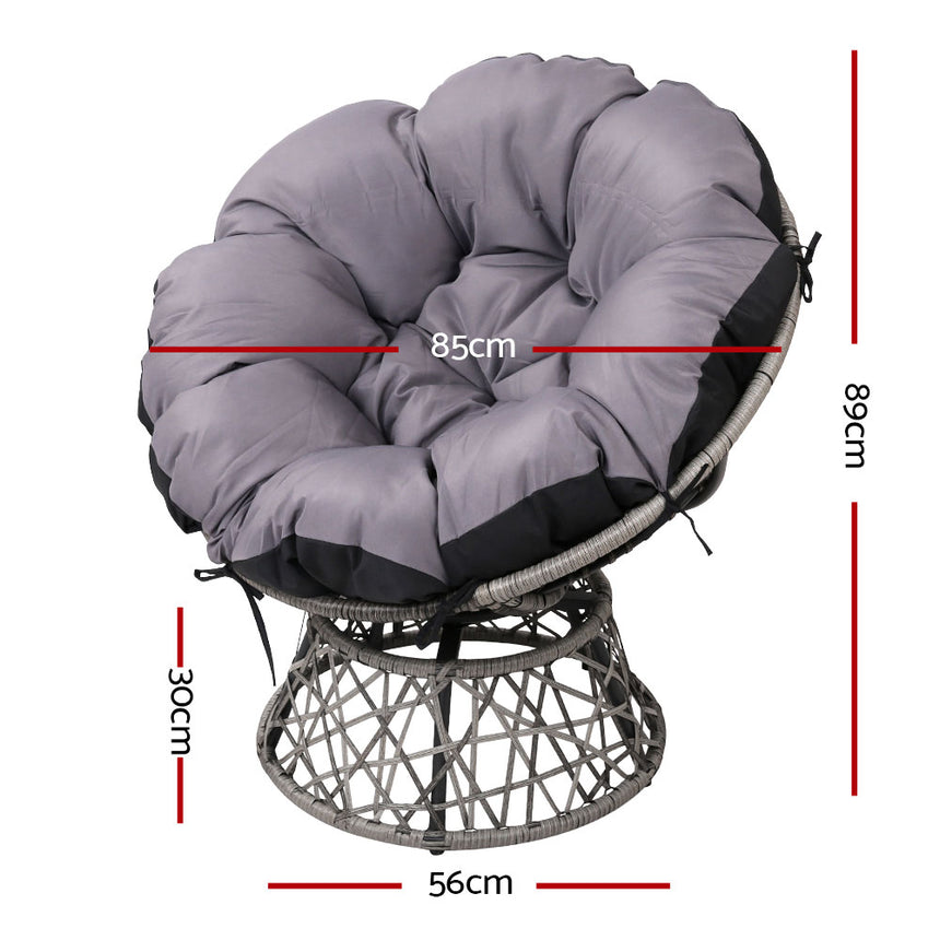 Gardeon Outdoor Chairs Outdoor Furniture Papasan Chair Wicker Patio Garden Grey