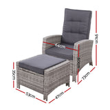 Gardeon Recliner Chair Sun lounge Wicker Lounger Outdoor Patio Furniture Adjustable Grey