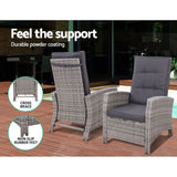 Gardeon 5PC Recliner Chairs Table Sun lounge Wicker Outdoor Furniture Adjustable Grey