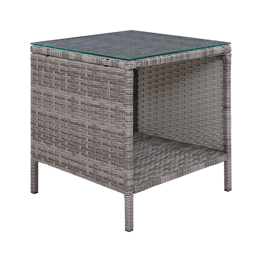 Gardeon Coffee Side Table Wicker Desk Rattan Outdoor Furniture Garden Grey