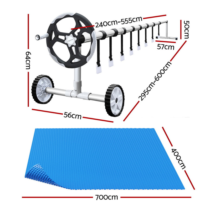 Aquabuddy Pool Cover 600 Micron 7x4m w/ Roller 5.55m Swimming Pools Solar Blanket