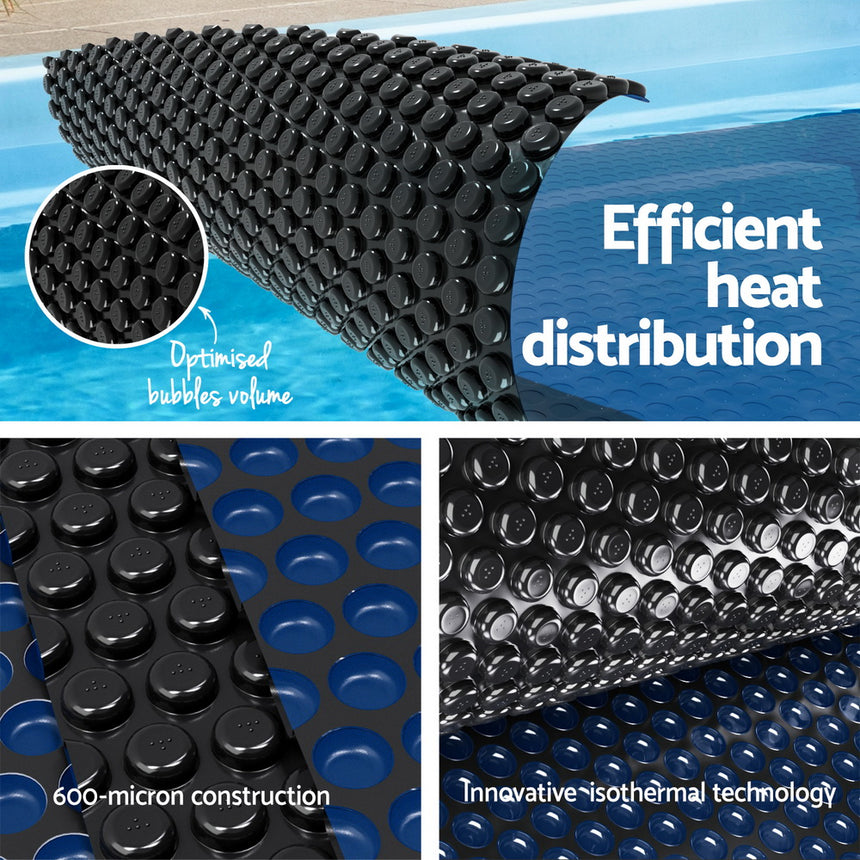 Aquabuddy Pool Cover 600 Micron 9.5x5m w/ Blue Roller 5.55m Black Solar Blanket