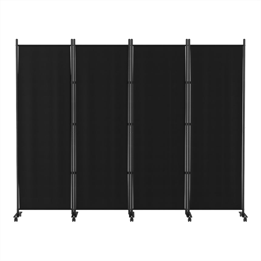 Artiss 4 Panel Room Divider Screen 217cm Wheel Fabric Black