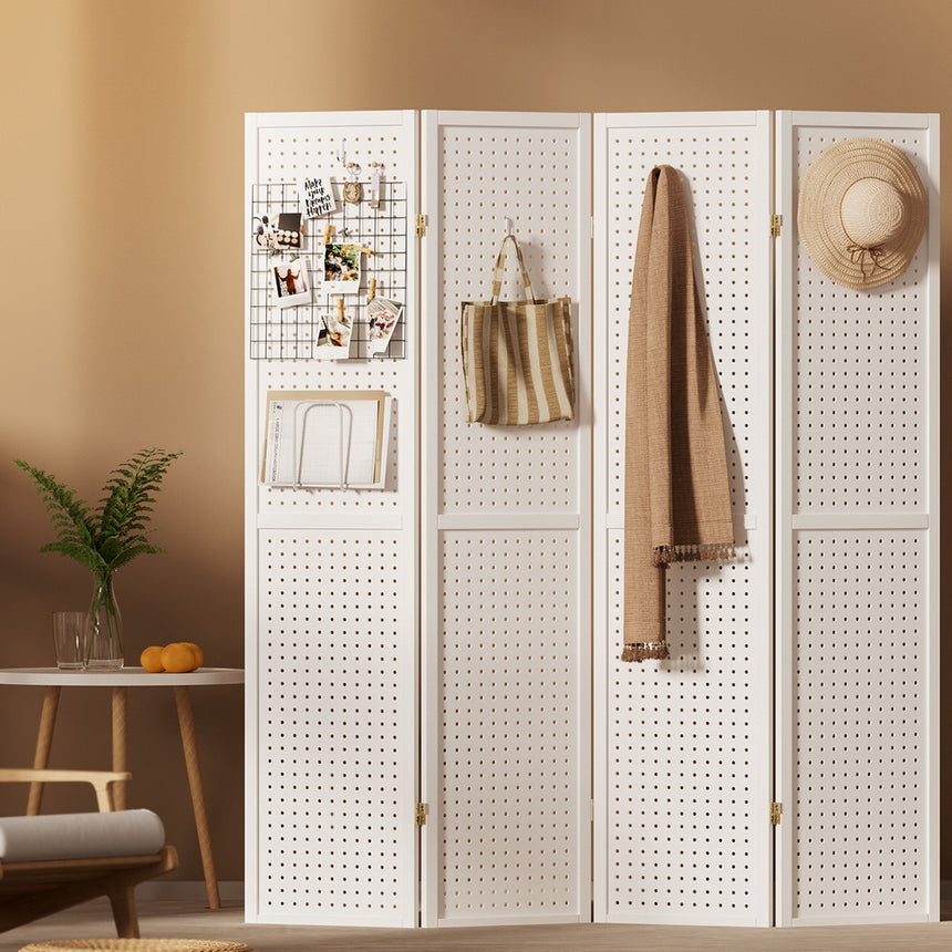 Artiss 4 Panel Room Divider Screen 164x170cm Pegboard White