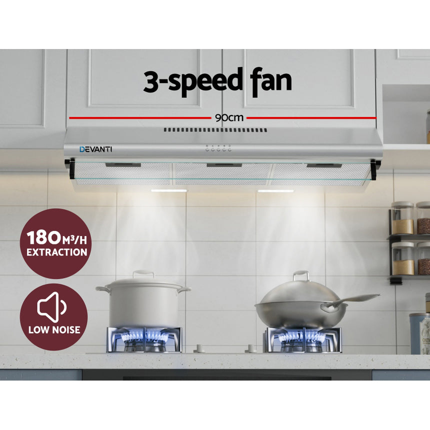 Devanti 900mm Range Hood 90cm Rangehood Stainless Steel