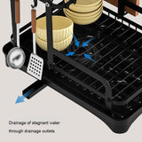 2 Tier Dish Drying Rack with Drip Tray Kitchen Sink Organizer 360-Degree Retractable Drain Chopstick Holder Cutting Board Holder