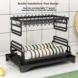 2 Tier Dish Drying Rack Kitchen Bowl Drainer Storage Rack Tableware Drain Chopsticks Knife Fork Water Cup Storage Holder