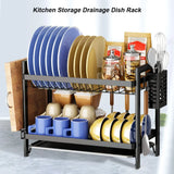 2 Tier Dish Drying Rack with Drip Tray Kitchen Sink Organizer 360-Degree Retractable Drain Chopstick Holder Cutting Board Holder