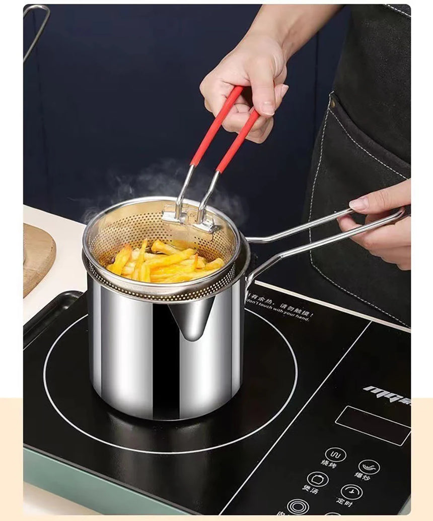 Deep Fryer 304 Stainless Steel Fryer with Frying Basket Auxiliary Food Pot To Deepen Japanese Milk Pot Kitchen Appliance